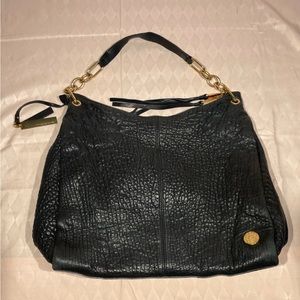 Vince Camuto Soft Black Butterfly Pebble Leather Gold Accents Shoulder Bag Purse